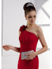 One Shoulder Beaded Red Chiffon Chic Evening Dress